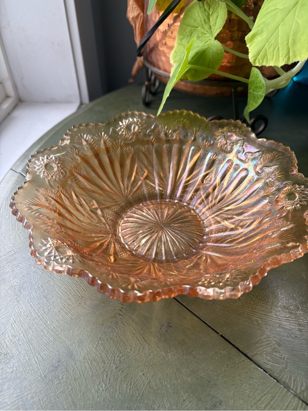 Vintage Iridescent Gold Glass Decorative Bowl